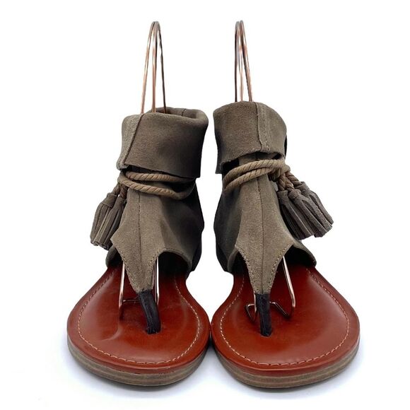 MIA Natasha Tan Stone Suede Boho Thong Ankle Wrap Tassel Sandal Women’s Size 7 - Picture 9 of 16